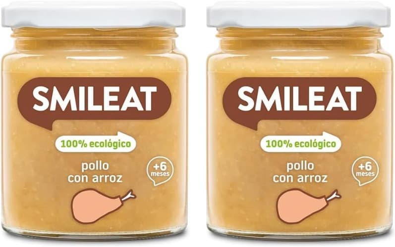 Smileat - Tarrinho infantil de frango com arroz - para pequenos + 6 meses - sem açúcar nem sal adicionado - matéria-prima de qualidade. Textura suave e fácil de comer - 230 g x 2