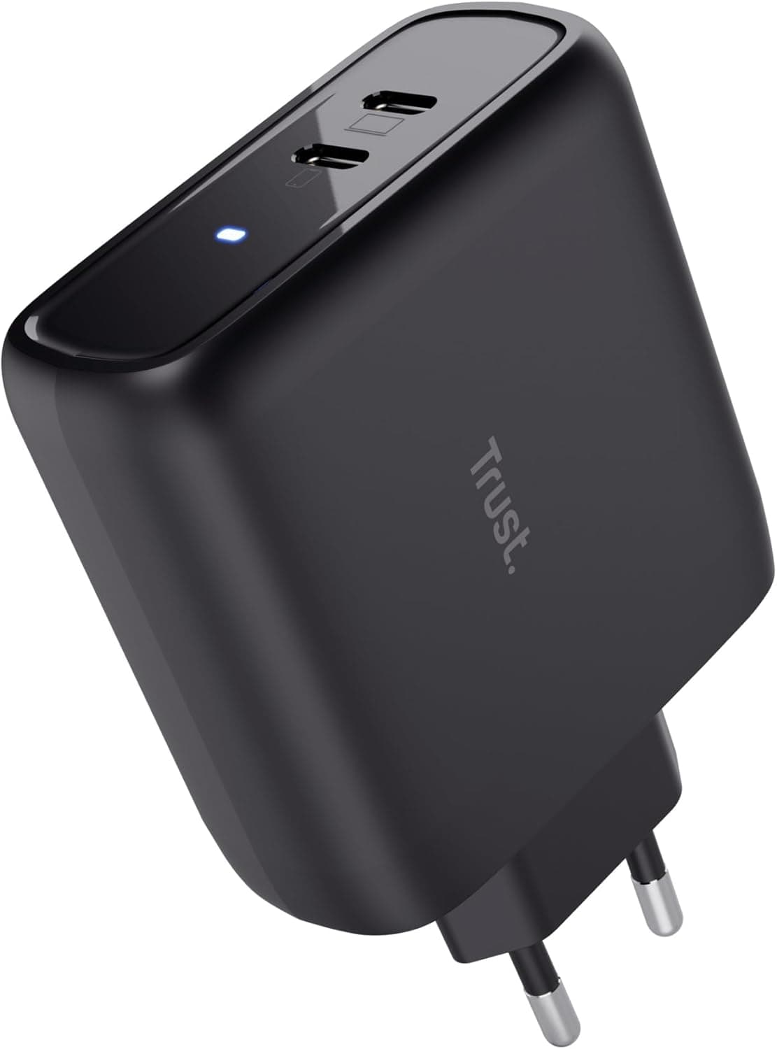 Trust Maxo carregador USB C 65 W carregamento rápido, 2 portas USB-C, 75% de material reciclado, adaptador de corrente carregador iPhone iPad Samsung Galaxy Steam Deck Smartphone portátil tablet