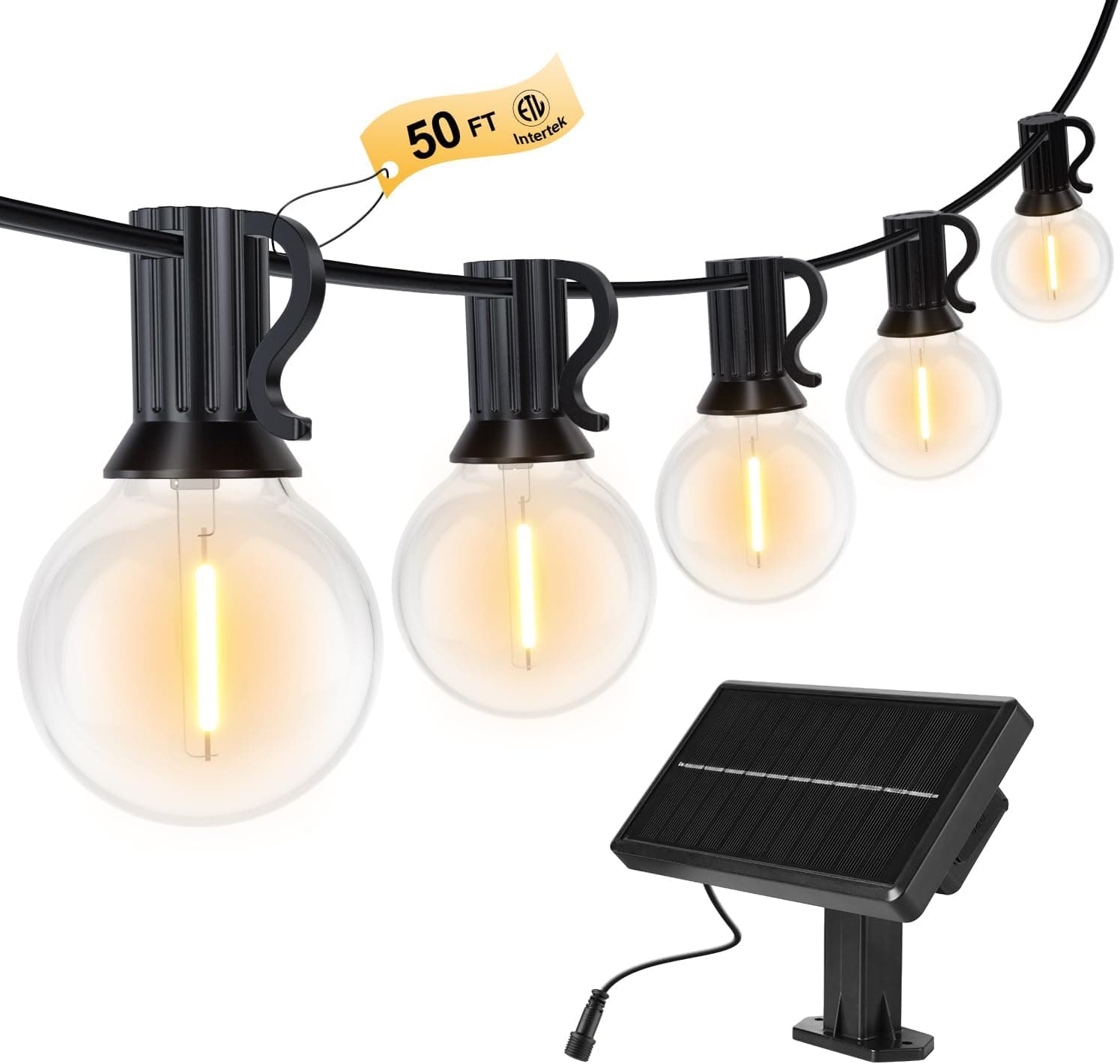 Toipwen IP65 Guirlanda luzes solares exteriores, 15 m grinalda solar exterior com 25 1 lâmpadas inquebráveis, carga solar ou tipo C, 4 modos, adequada para pátio, jardim, bateria de 2200 mAh 