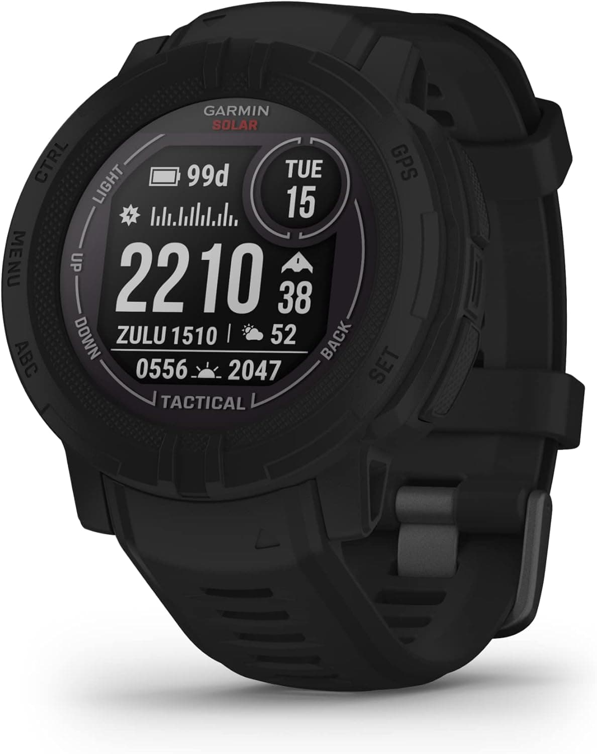 Garmin Instinct 2 Solar tátical, relógio inteligente com GPS resistente à água, carga solar, funções táticas e desportivas, pulso oximétrico, pontuação de som e notificações do smartphone
