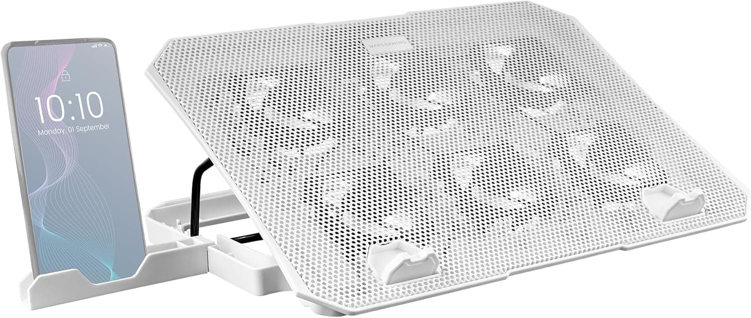 Base de refrigeração para portáteis MARS GAMING MNBC23W com suporte de telemóvel / mesa 6XFANS WHITE