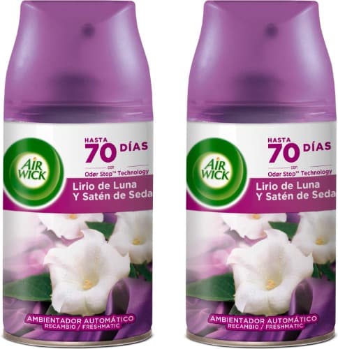 Air Wick Freshmatic | Recarga de ambientador automático com aroma de lírio da lua e cetim de seda, 250 ml x 2