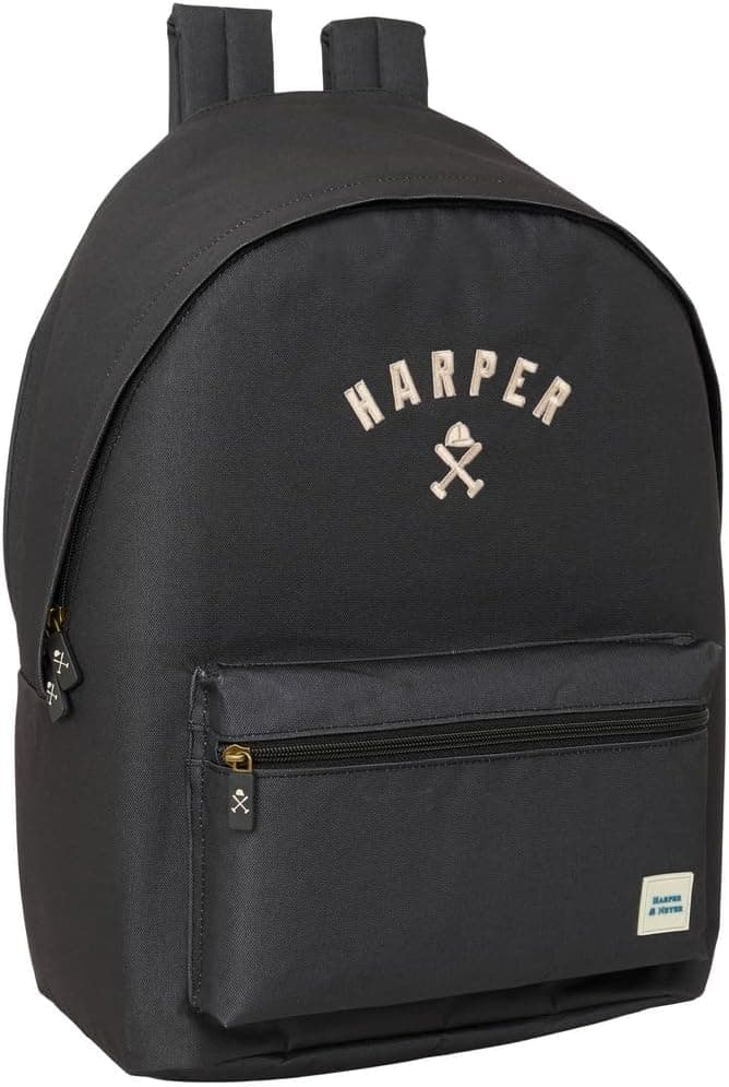 Safta HARPER & NEYER BLACK Mochila para portátil de 15,6" e USB, ideal para jovens de diferentes idades, tecido reciclado, confortável e versátil, qualidade e resistência, 31 x 18 x 44 cm