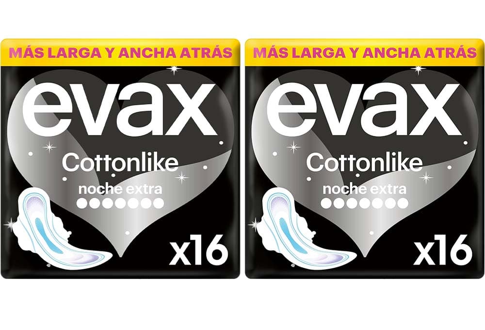 Evax Cottonlike Compressas noite extra com asas, 16 unidades x 2