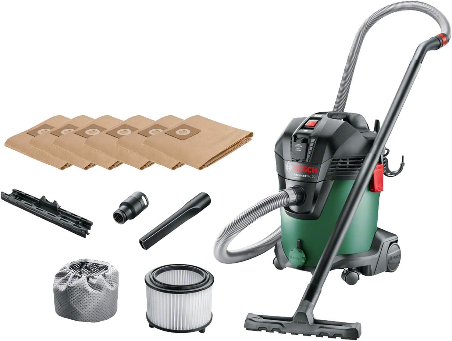 Bosch 06033D1200 aspirador verde + Bosch 2609256F33 saco de papel