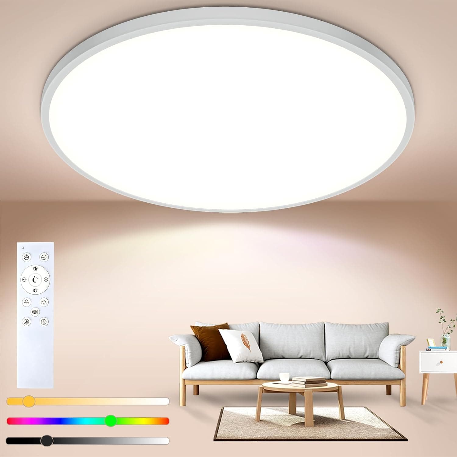 Luz de teto LED regulável 24 W, RGBW candeeiro de teto que muda de cor para o quarto quarto das crianças sala de estar cozinha varanda 1800LM 3000K-6500K plano redondo RUNFAL30  4,8 / cm