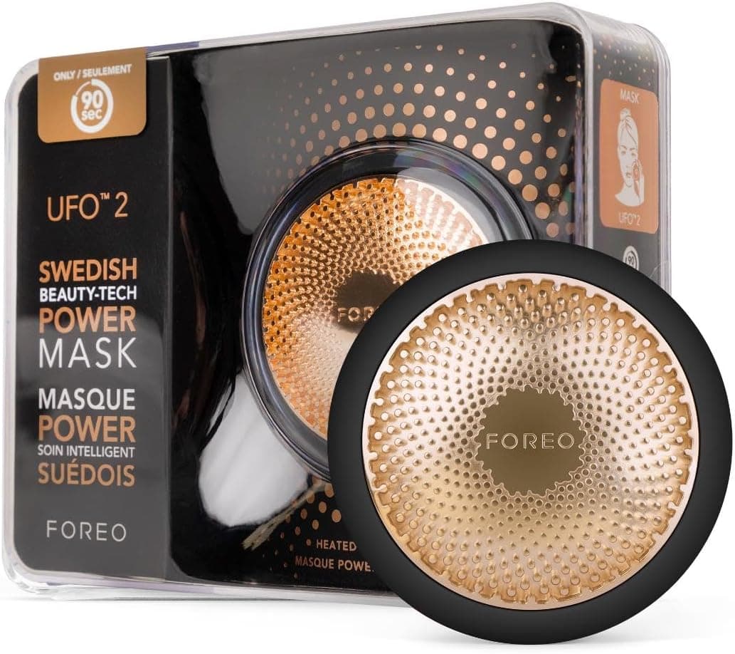 FOREO UFO 2 tratamento de máscara led facial, espectro completo luz led, terapia de luz led, máscara led facial, crioterapia, massajador facial, aumenta a absorção dos cuidados faciais, Black