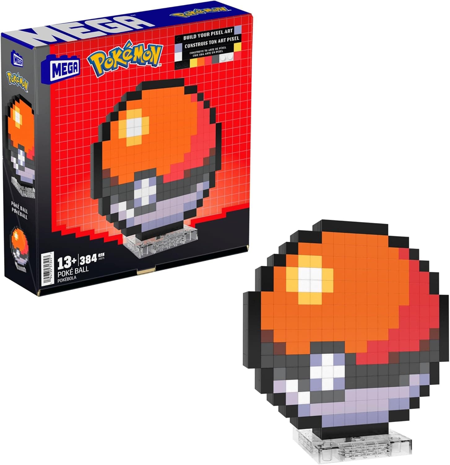 MEGA Pokémon Brinquedo de construção com figura de ação Poké Ball com 381 peças, 15,24 cm de altura, para colecionadores, JGG71