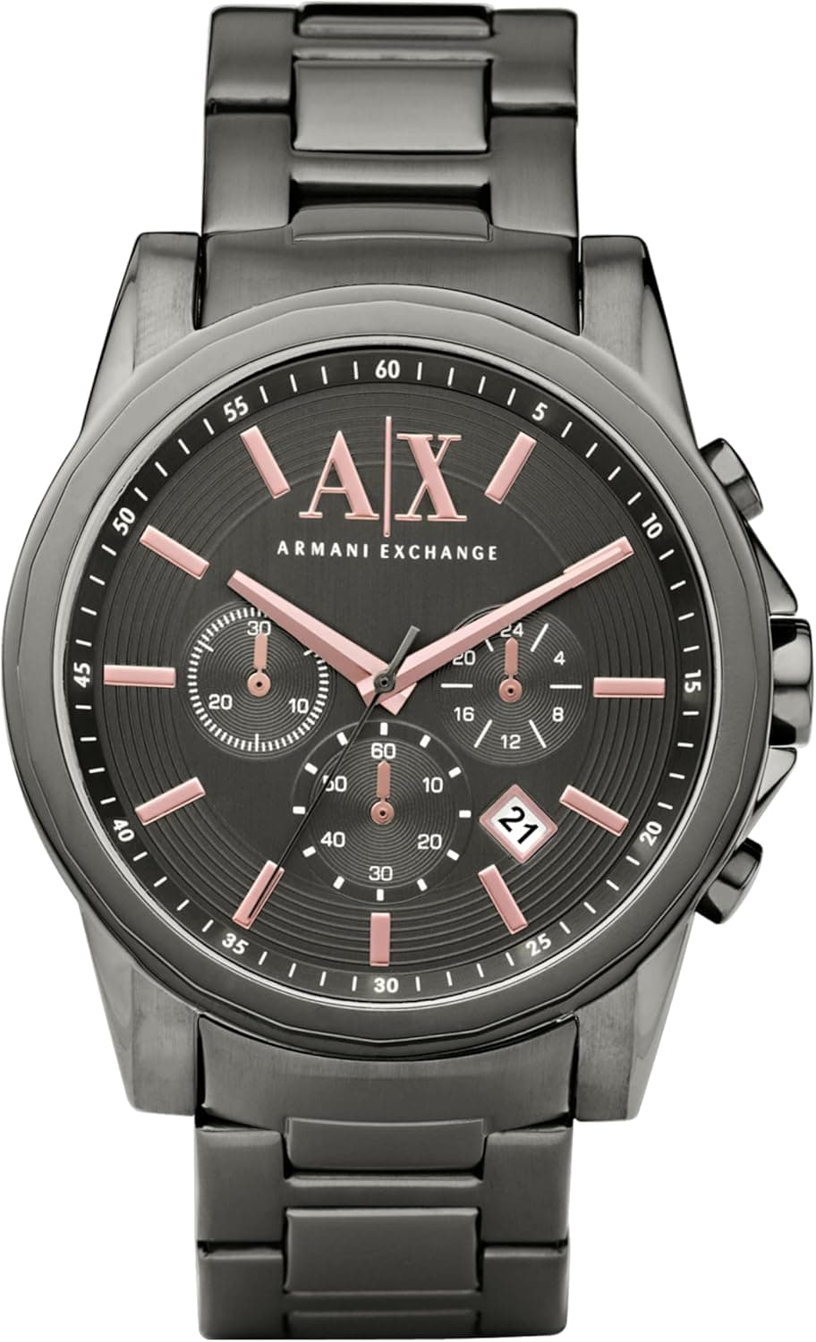 Armani Exchange Relógio de homem, movimento cronógrafo de quartzo, caixa de aço de 45 mm com correia de couro, AX2098, cinzento