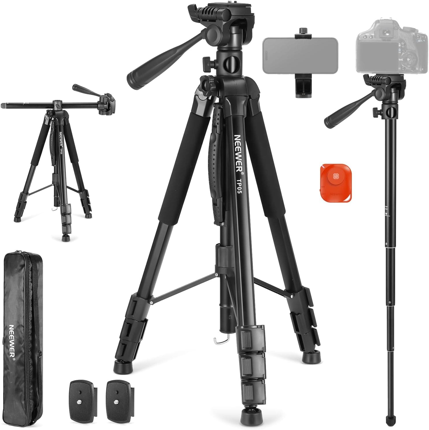 NEEWER TP05 | Trípode monope compacto com cabeça panorâmica, suporte para telemóvel e câmara DSLR, capacidade até 8 kg