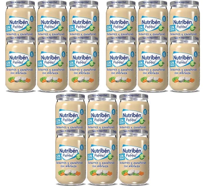 Nutribén Potitos com ervilhas e cenouras a partir dos 6 meses, pack de 18 x 235 g