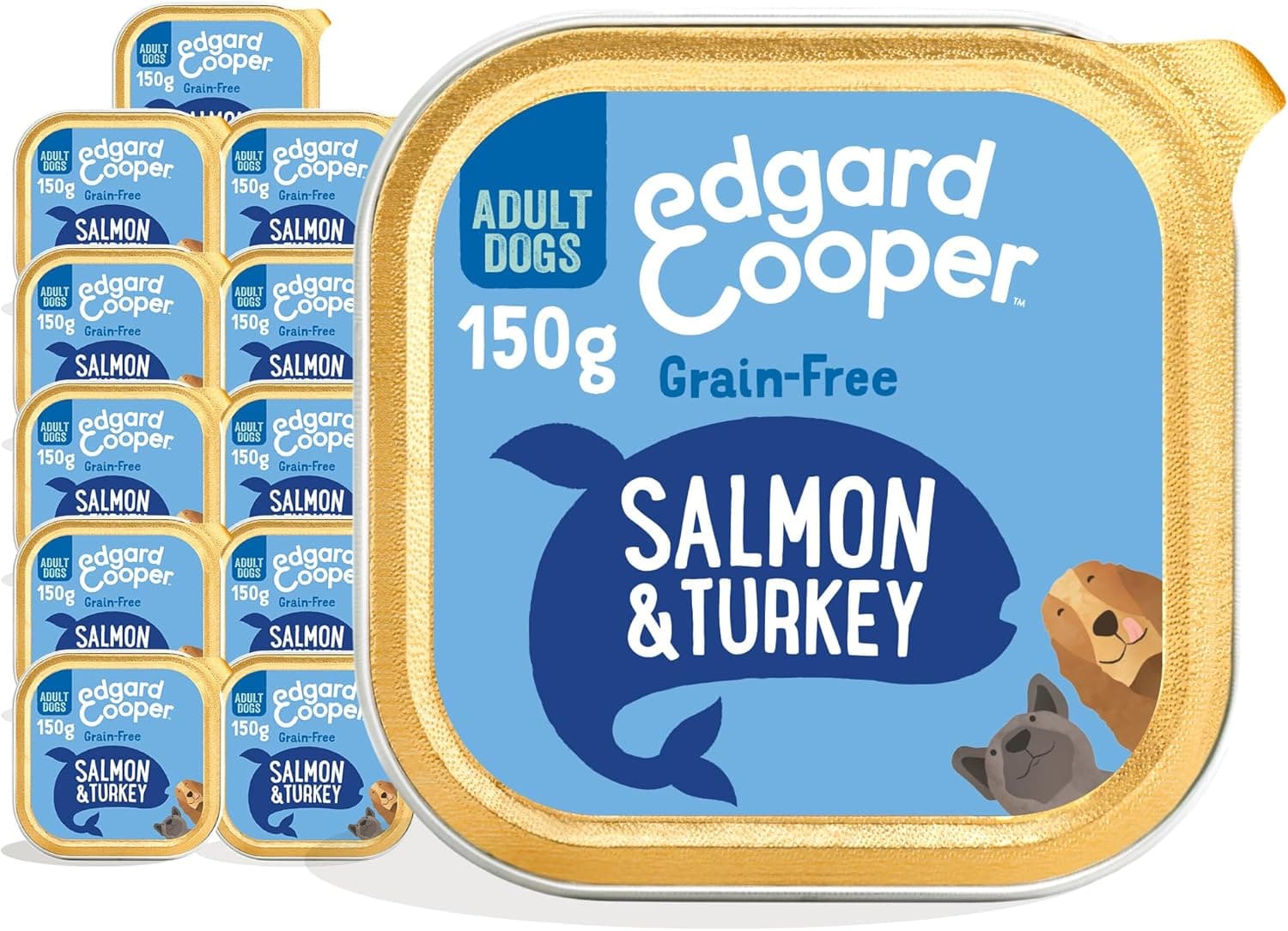 Edgard & Cooper Comida húmida para cães adultos patê cães natural sem cereais barrinhas 150 g x 11 salmão e peru fresco, alimentação saudável saborosa e equilibrada, carne fresca