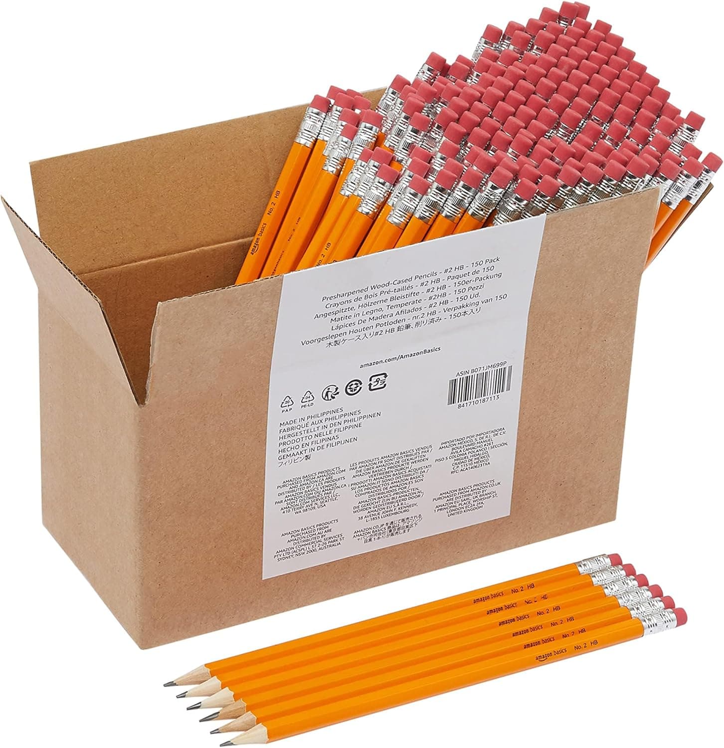 Amazon Basics Lápis número 2 HB de madeira, afiados, 150 unidades, amarelo
