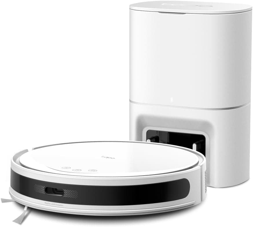 Tapo RV20 MAX Plus Robot aspirador de pó, branco, com 5300 Pa de sucção, base de auto-esvaziamento, navegação a laser LiDAR, mapeamento inteligente, limpeza 4 em 1, controlo por voz e aplicação
