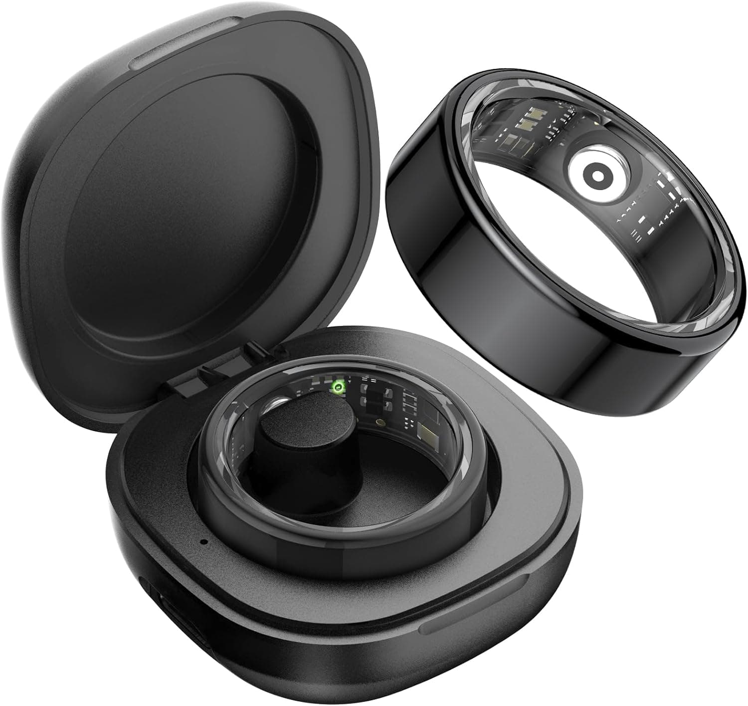 DekeFit Anel inteligente unissexo com estojo de carregamento, para monitorizar o sonho/pulso/SpO2, 100 modos desportivos IP68 impermeável Smart Ring Activity Tracker Android iOS, tamanho 9, preto