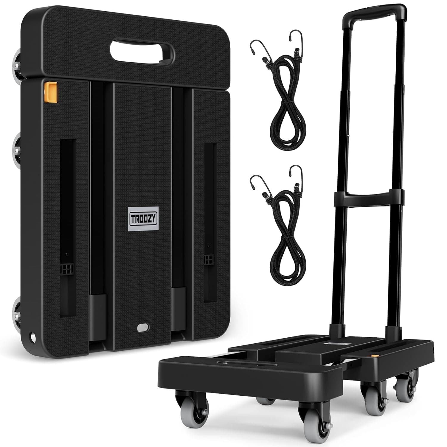 Troozy Carrinho dobrável com travões, carrinho dobrável com rodas - capacidade de carga de 226 kg, empilhadores de mão, plataforma com 6 rodas universais, carrinho de transporte com 2 cordas flexíveis