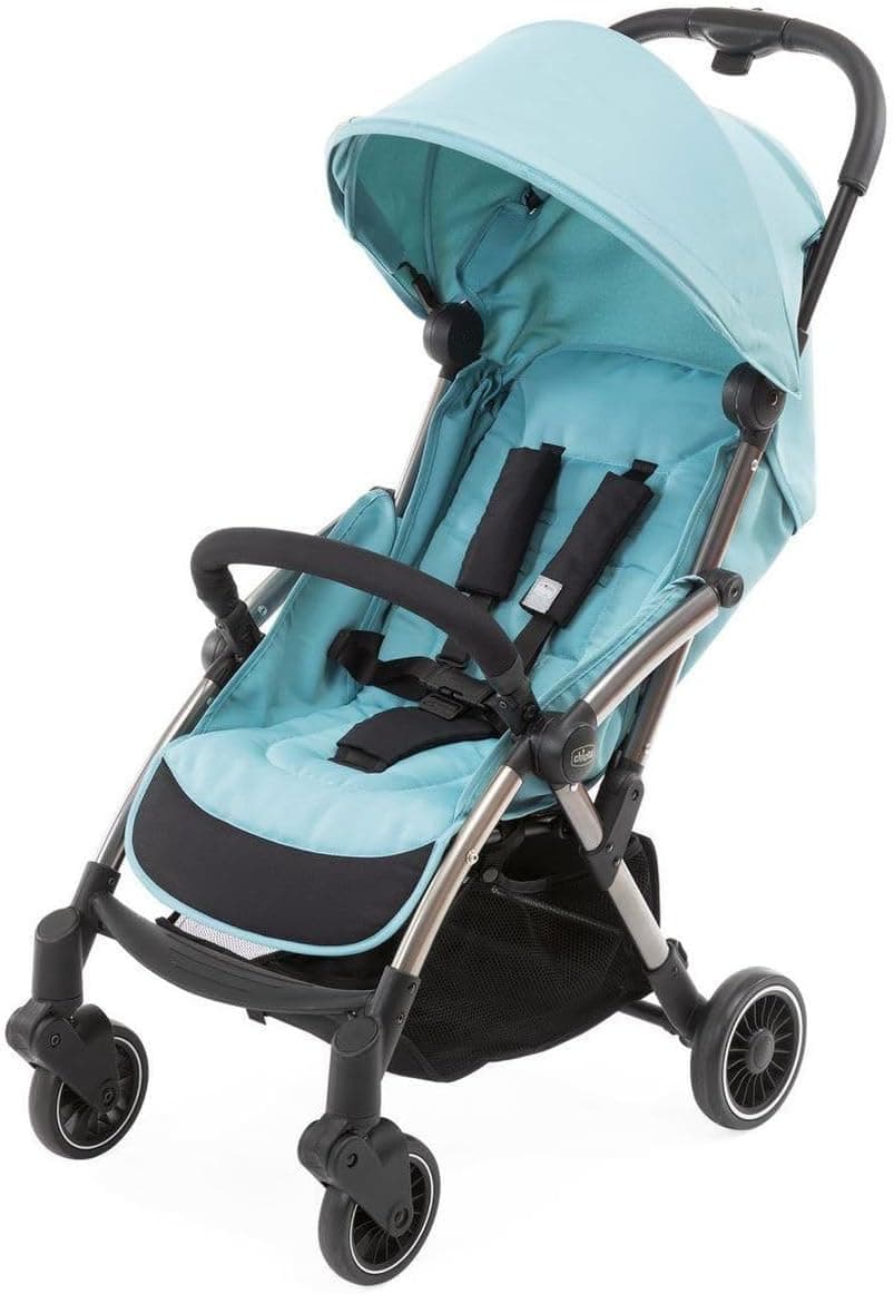 Chicco Cadeira de passeio para bebé Cheerio, carrinho de bebé de 0 meses a 15 kg leve, compacto, dobrável, reclinável com posição de dormir, fecho automático em 1 movimento, capa para chuva, cor azul