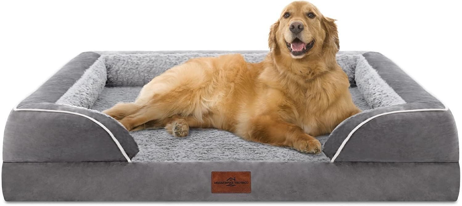 Comfort Expression Cama ortopédica impermeável para cães, camas de espuma para cães extragrandes, sofá durável para cães, cama para animais de estimação, capa removível lavável com fecho de correr 