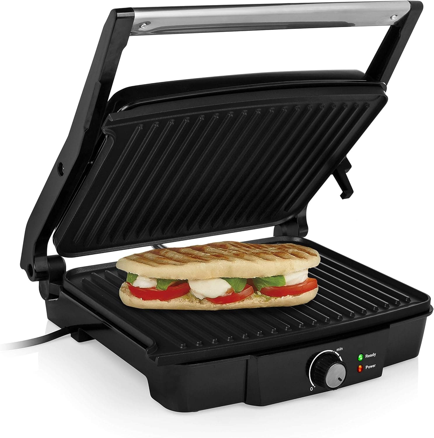 Tristar GR-2853 Parrilla eléctrica con superficie de cocinado de 29,7 x 23,5 cm, revestimiento antiadherente, fácil de limpiar, tapa flotante, libre de BPA y PFOA, apertura 180 º, 2000 W 29,7 x 23,5 cm 2000 W