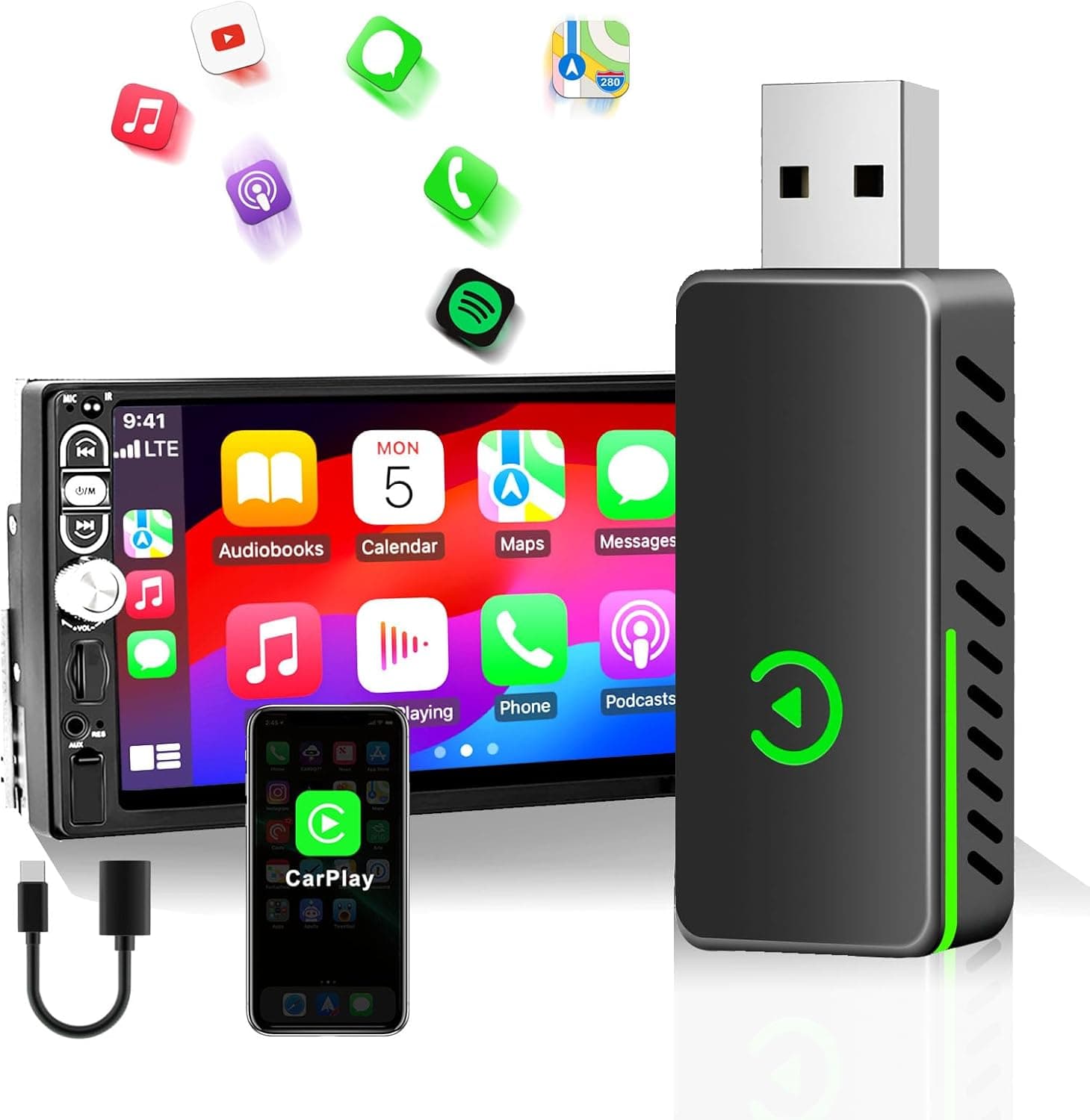 ZKJAYOE Universal CarPlay Wireless Adapter | Conversor de CarPlay com ligação sem fios USB compatível com iOS