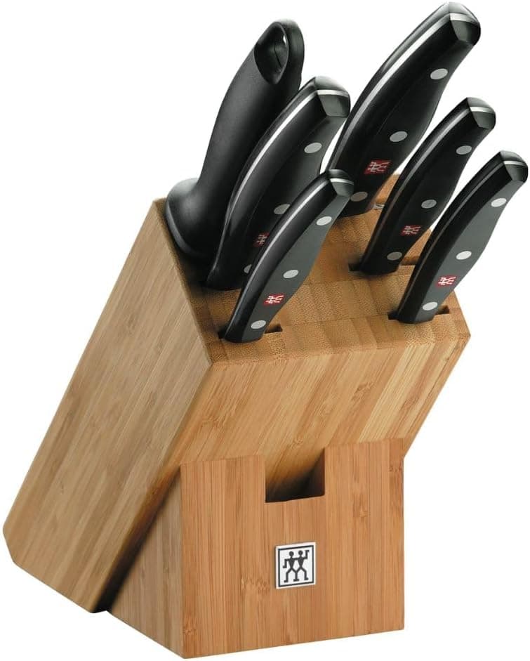 ZWILLING Bloco de facas, 7 peças, bloco de bambu, facas com cabo especial em aço inoxidável/plástico, Twin Pollux