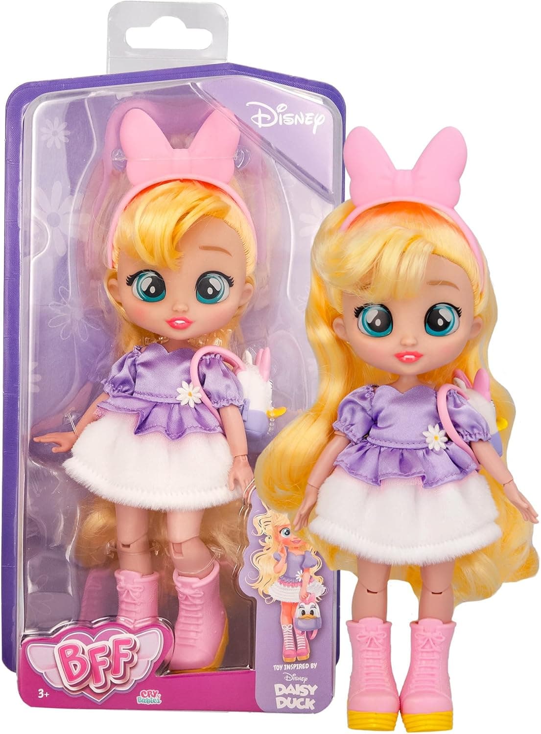 BFF by BEBÊS chorões Disney Daisy, boneca articulada para brincar de vestir, acessórios inspirados em Daisy Duck, brinquedo para meninos e meninas a partir dos 3 anos