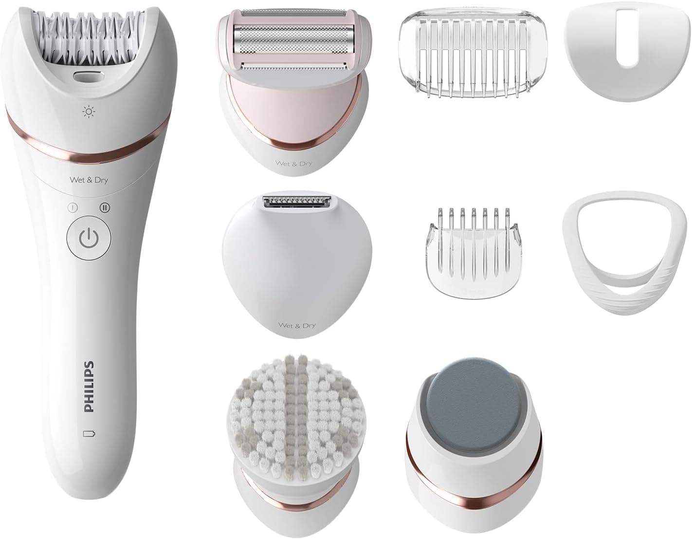 Philips Depiladora mulher série 9000, 12 em 1, para corpo, rosto, pés e biquíni, uso seco ou húmido, pele macia em casa, cabeça cerâmica, inclui perfil de lapela, BRE740/90, branco