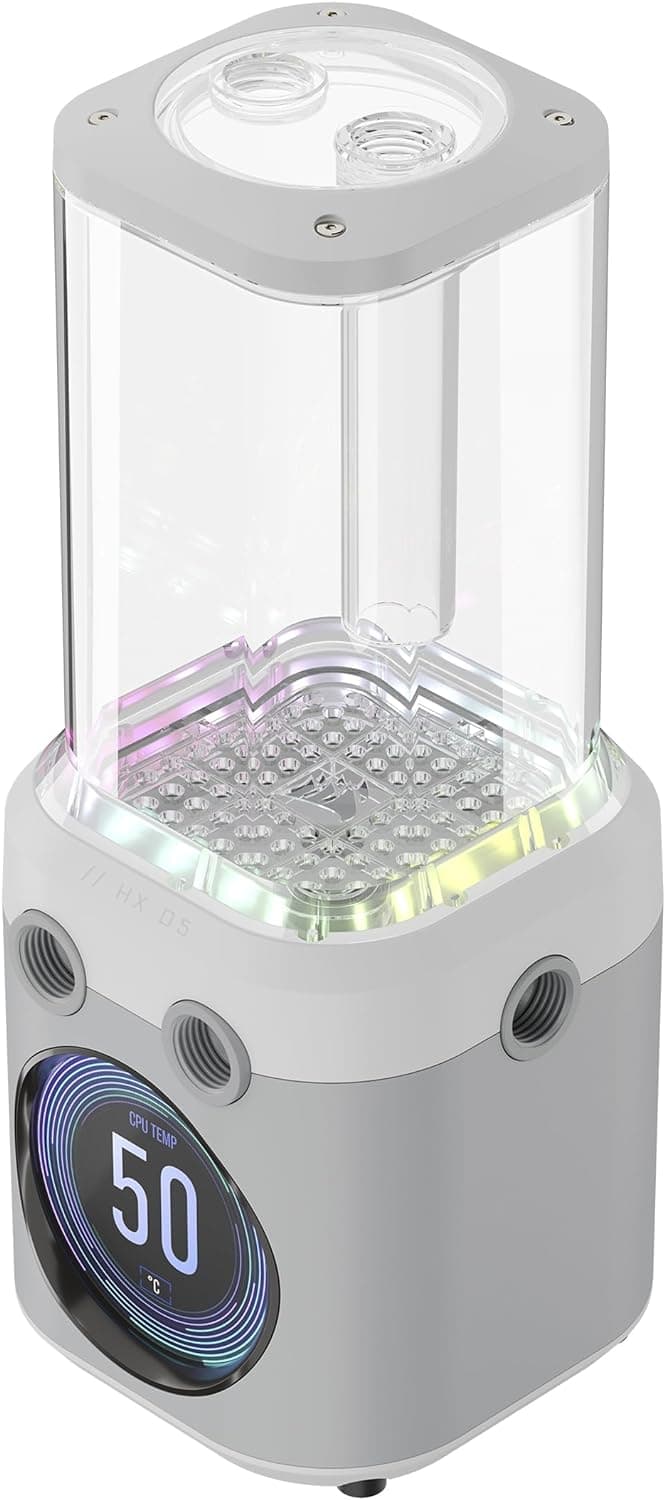 CORSAIR iCUE Link XD5 RGB Elite LCD Bomba e depósito - D5 PWM-Pumpe - Ecrã LCD IPS 480 x 480-22 LED RGB direcionáveis, depósito de nylon de 440 ml, branco