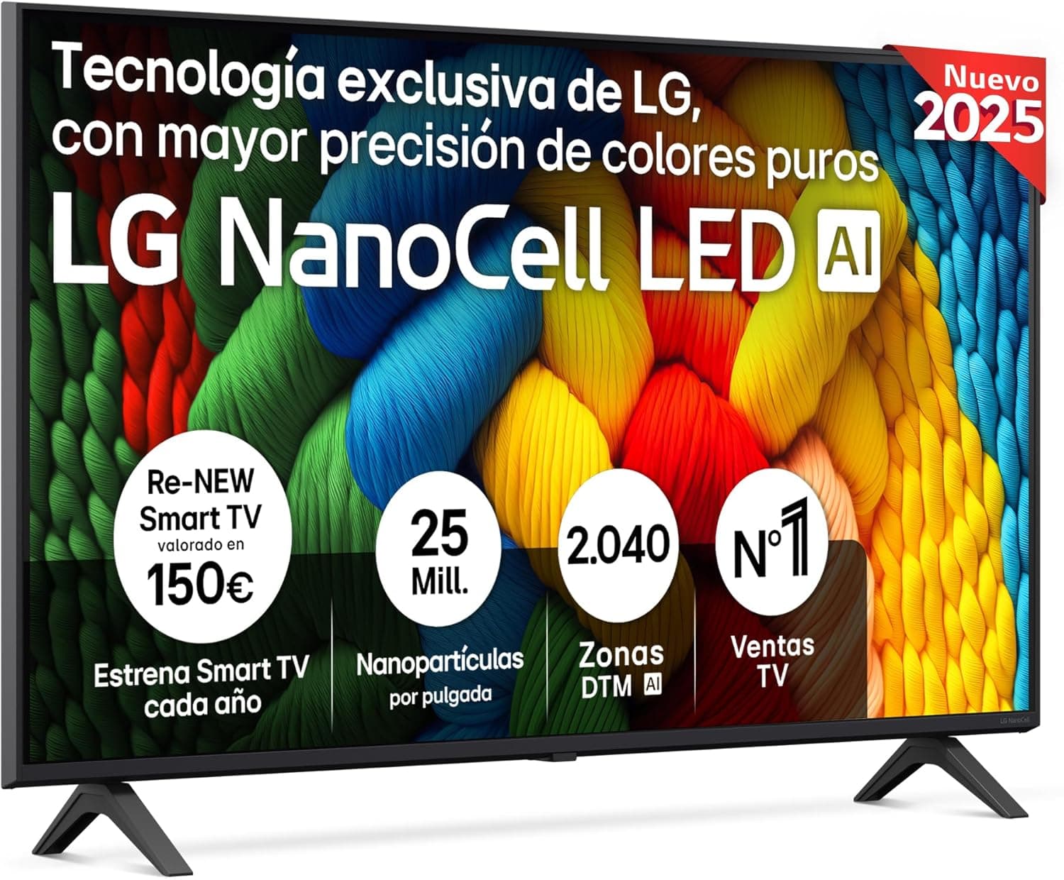 LG 43NANO80A6B Televisão 43", 4K, NanoCell, Smart TV, LED IA, WebOS 25, processador potente e inteligente, Super Upscaling, Dolby Digital Plus, Alexa/Google Assistant, preto