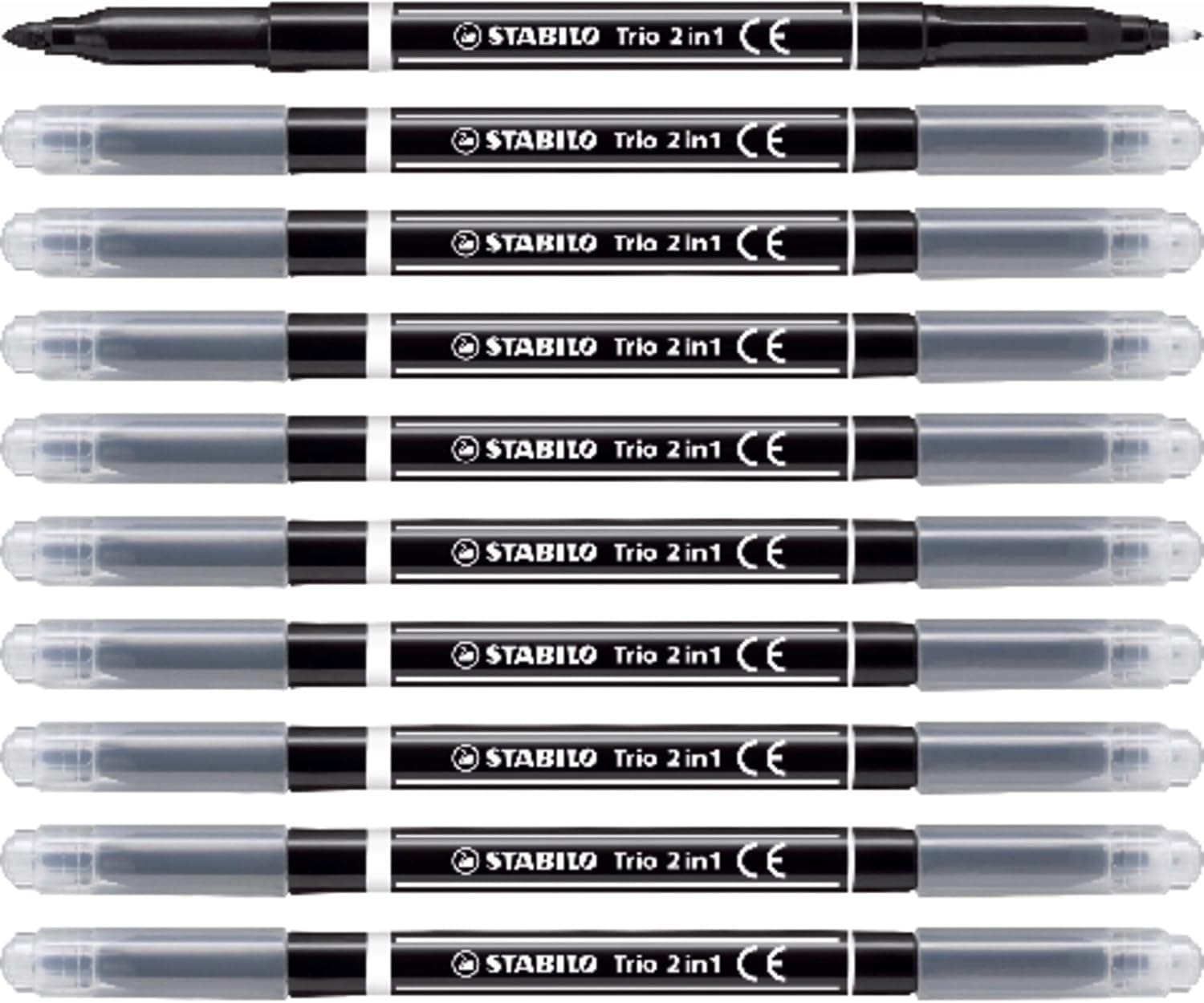 STABILO Trio 2-in-1 | Caixa de 10 marcadores de ponta dupla preto