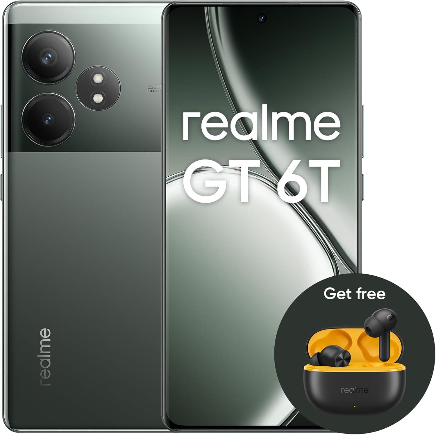 realme GT6T 5G 8+256GB, Snapdragon 7+ Gen 3 Chipset,120W Charge, 5500mAh Battery, Green,No Adapter +T200 Lite Black