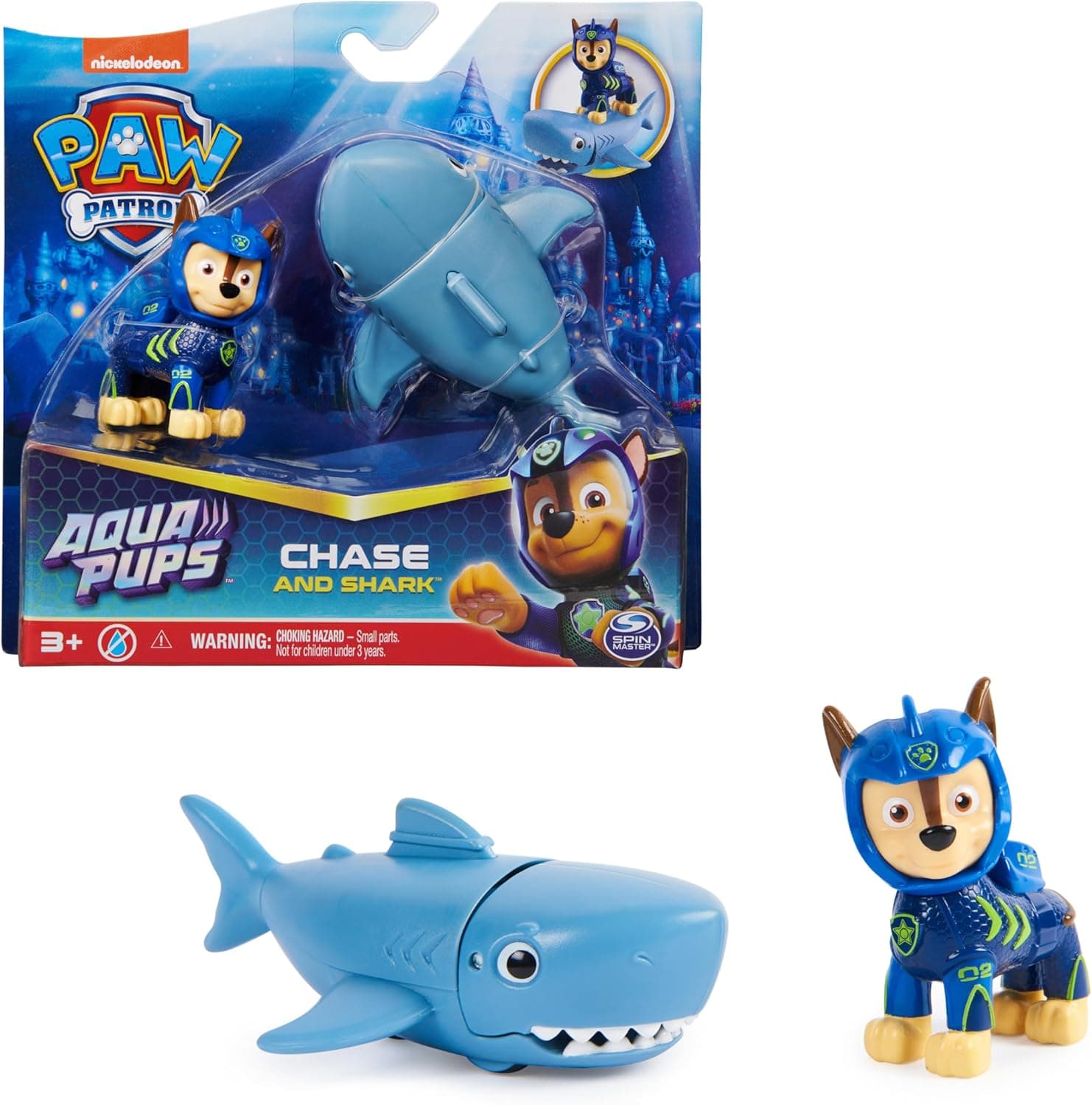 Patrulha Canina - Figura Chase e Tubarão Aqua Pups - 6066149 - Patrulha Canina brinquedos - brinquedos para crianças 3 ou mais anos