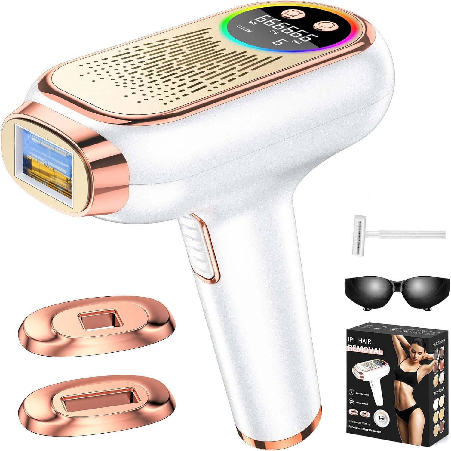 NIKYJM IPL 3 em 1 | Depiladora de luz pulsada para corpo, rosto e zona do bikini com 9 níveis de energia
