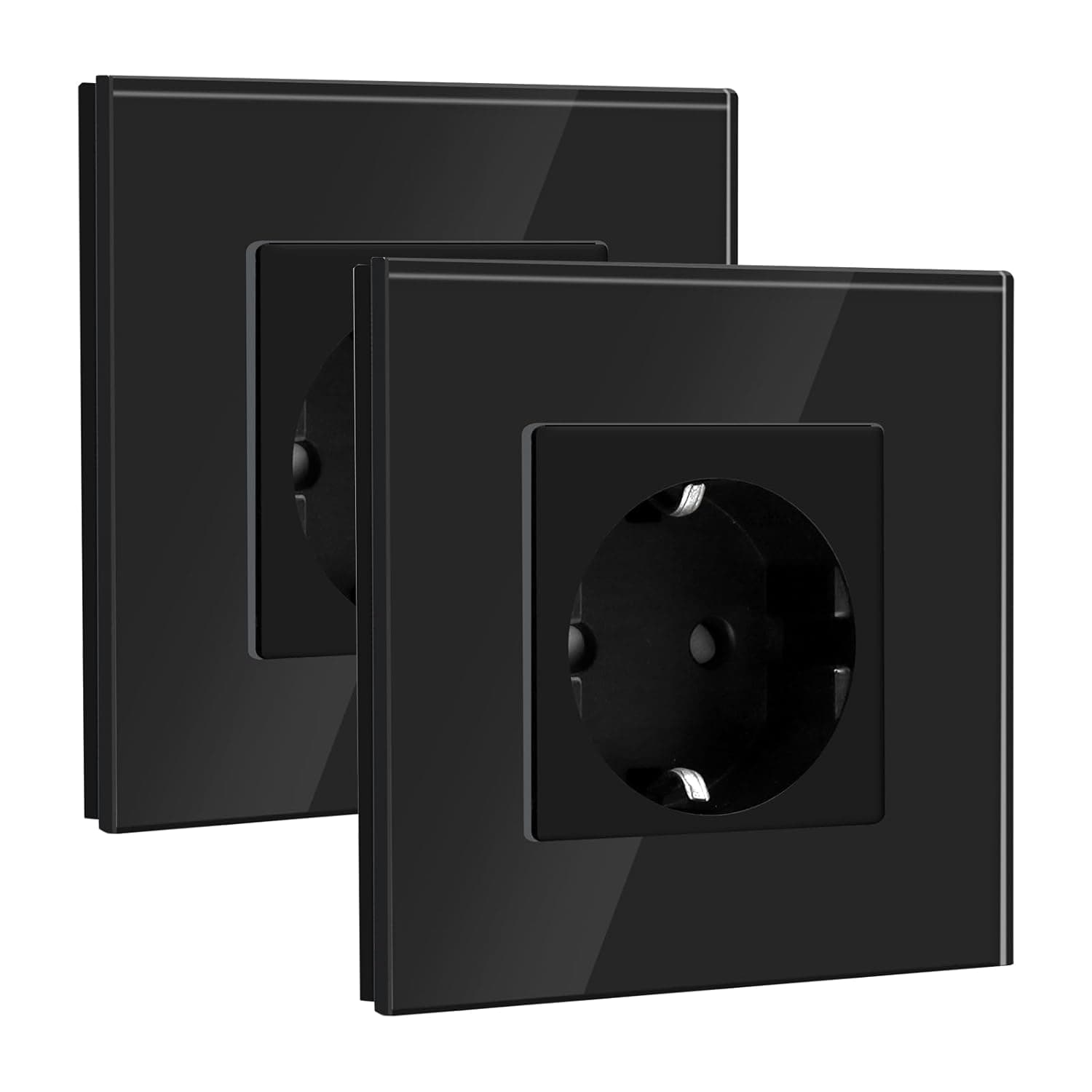 BSEED Schuko | Tomada de parede 1 saída 16A com placa de vidro, pack de 2 unidades