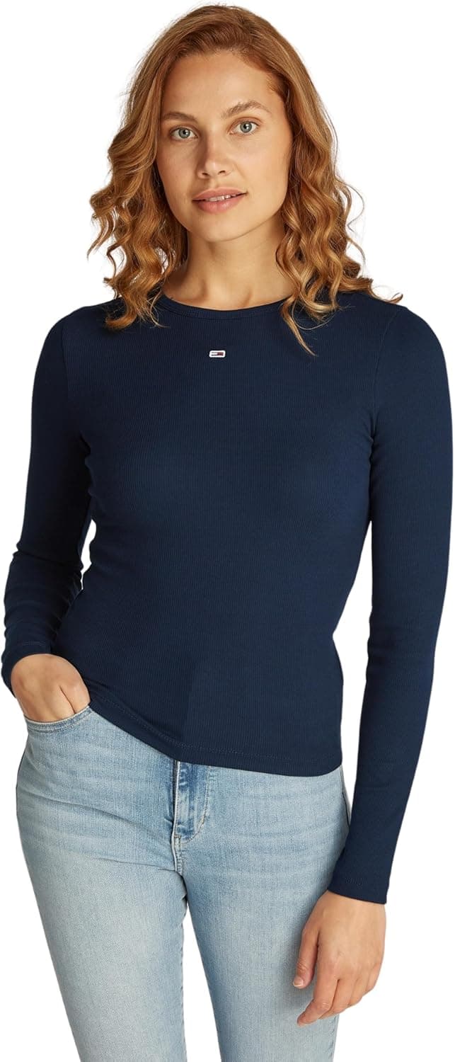 Tommy Jeans T-shirt de manga comprida para mulher Slim Fit essencial sem capuz