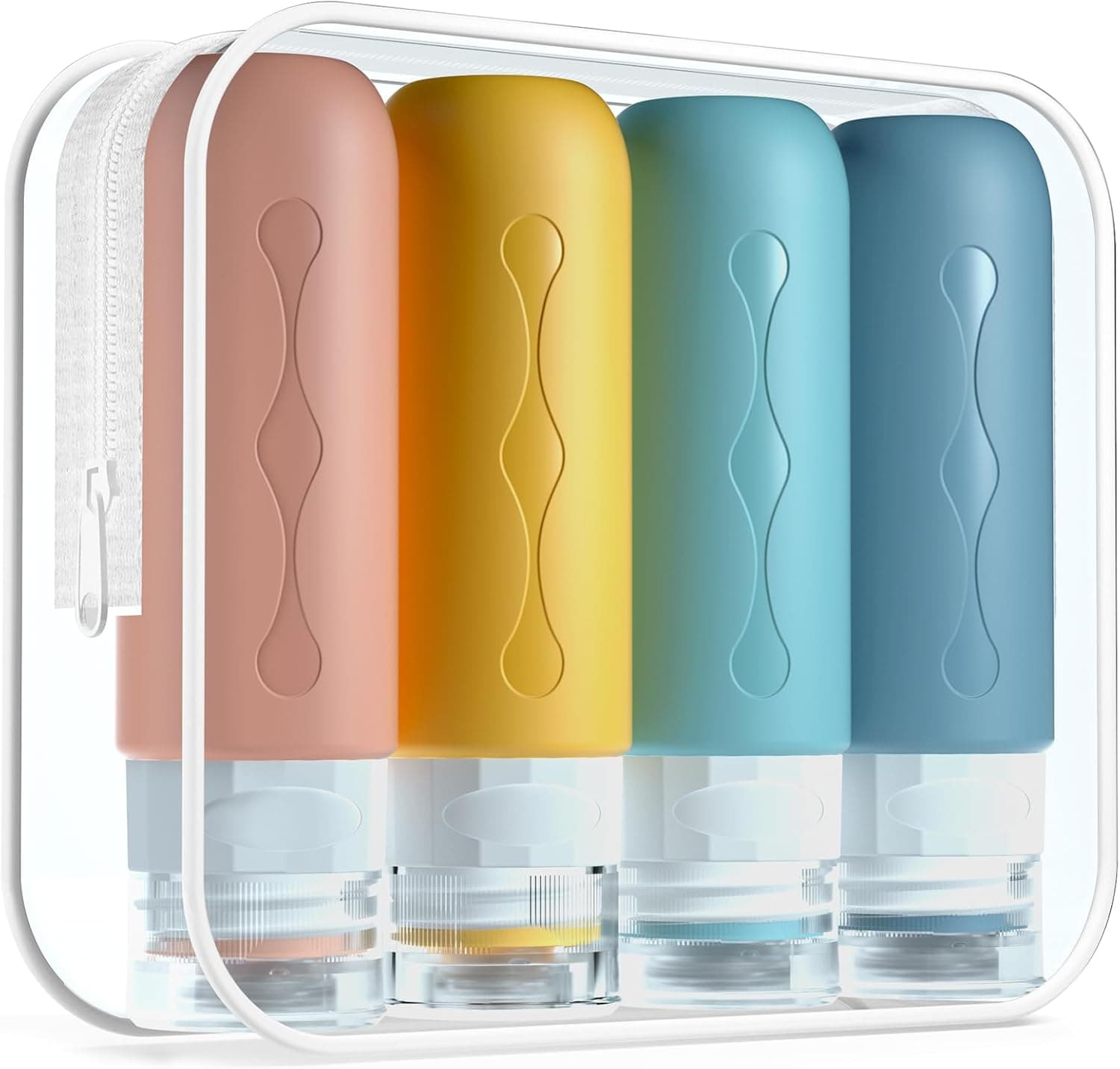 Gemice Garrafa de viagem de 4 pacotes TSA aprovada a garrafa de viagem para portáteis de silicone à prova de fugas (90 ml) para champôs, loções e produtos de higiene pessoal, FDA Certified BPA Free