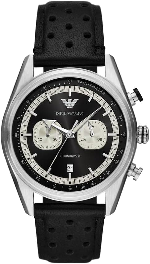 Relógio Masculino Emporio Armani, Movimento Cronógrafo com 2 Subdials e Caixa de 43mm com bracelete de silicone