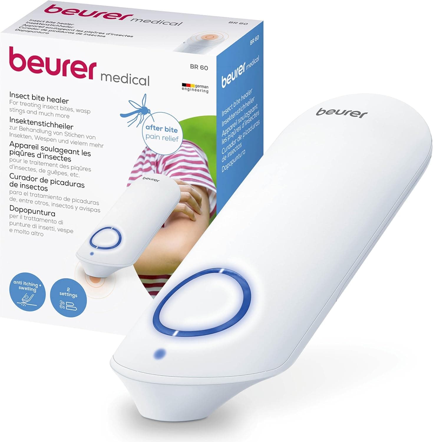 Beurer BR 60 Dispositivo para o tratamento de mordidas e picadas de insetos, alivia a coceira e o inchaço sem produtos químicos, pequeno e gerenciável