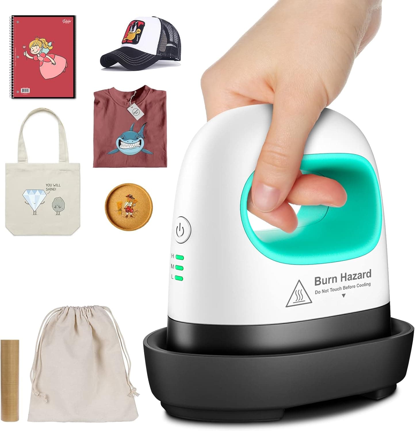 Mefine Mini Heat Press | Prensa térmica portátil para transferências em roupa, sapatos e chapéus