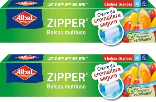 Albal Zipper | Sacos multiusos com fecho zip para conservar e transportar alimentos, pack de 8 x 2