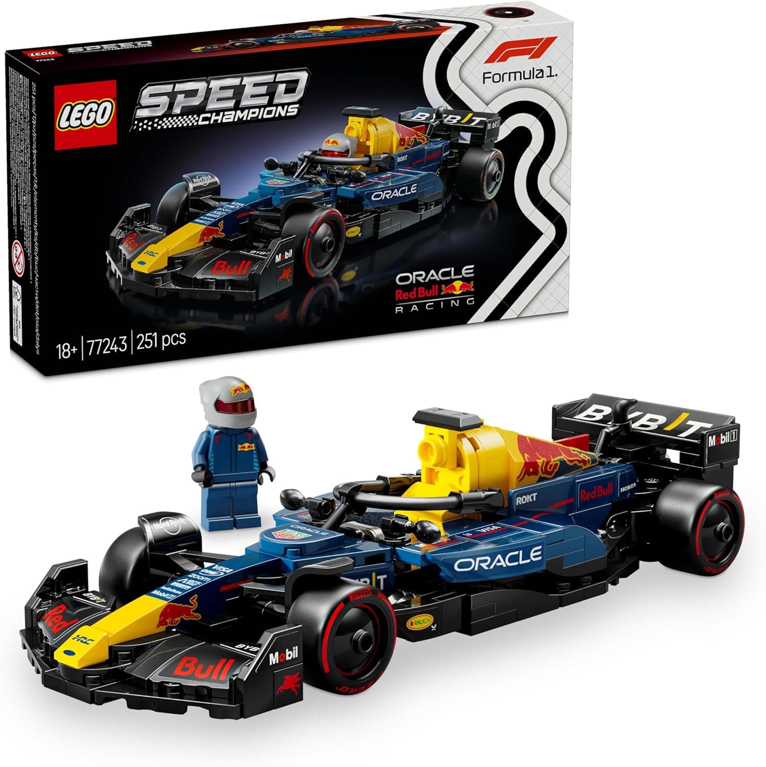 LEGO Speed Champions Carro de corrida Oracle Red Bull Racing RB20 F1 Maquetas para construção de adultos com 1 mini figura de piloto de fórmula 1, presente para homens e mulheres colecionadores 77243