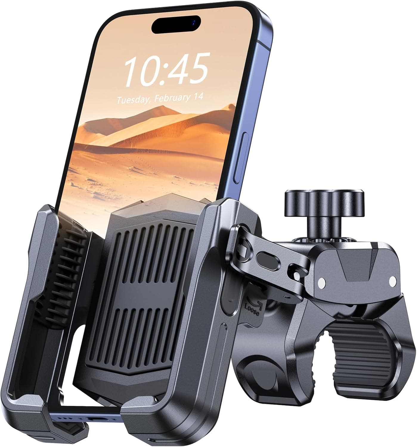 Rolgno Suporte móvel de bicicleta, [amigável com a câmera] suporte móvel para mota com compartimento embutido para AirTag, [bloqueio rápido] 360° rotação suporte de telefone bicicleta para telefones