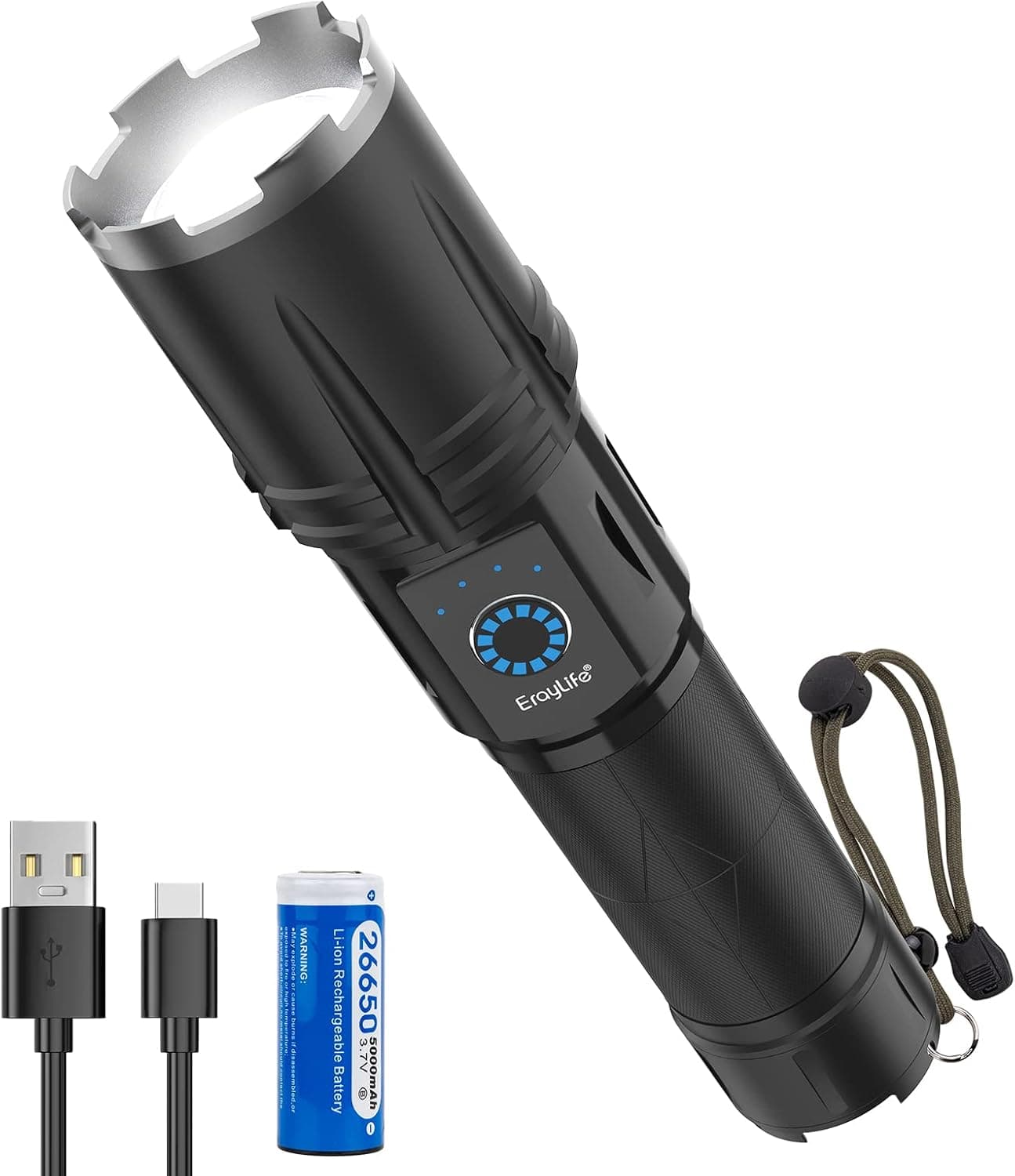 ErayLife Lanternas LED de alta potência 30000 lúmenes, lanterna LED recarregável USB, XHP120 lanterna potente, 5 modos IP65 impermeável portátil lanternas para emergência, campismo, montanhismo