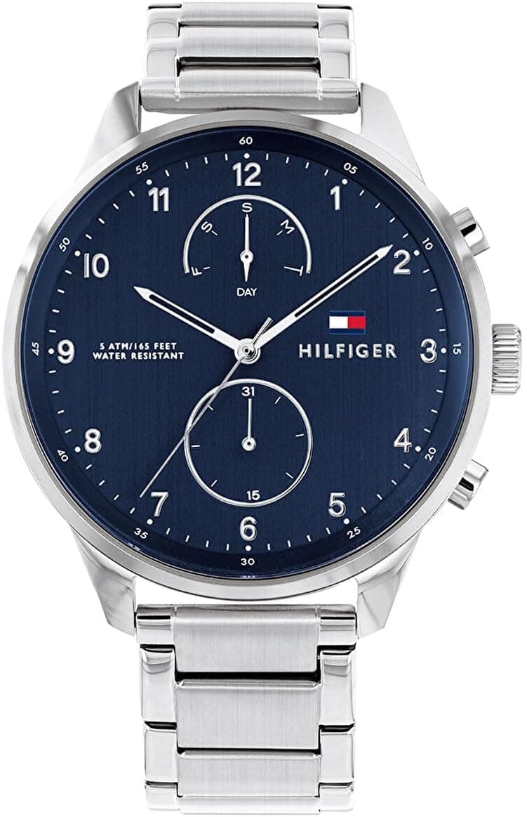 Tommy Hilfiger Relógio analógico de quartzo multifuncional para homem com correia de aço inoxidável prateada - 1791575