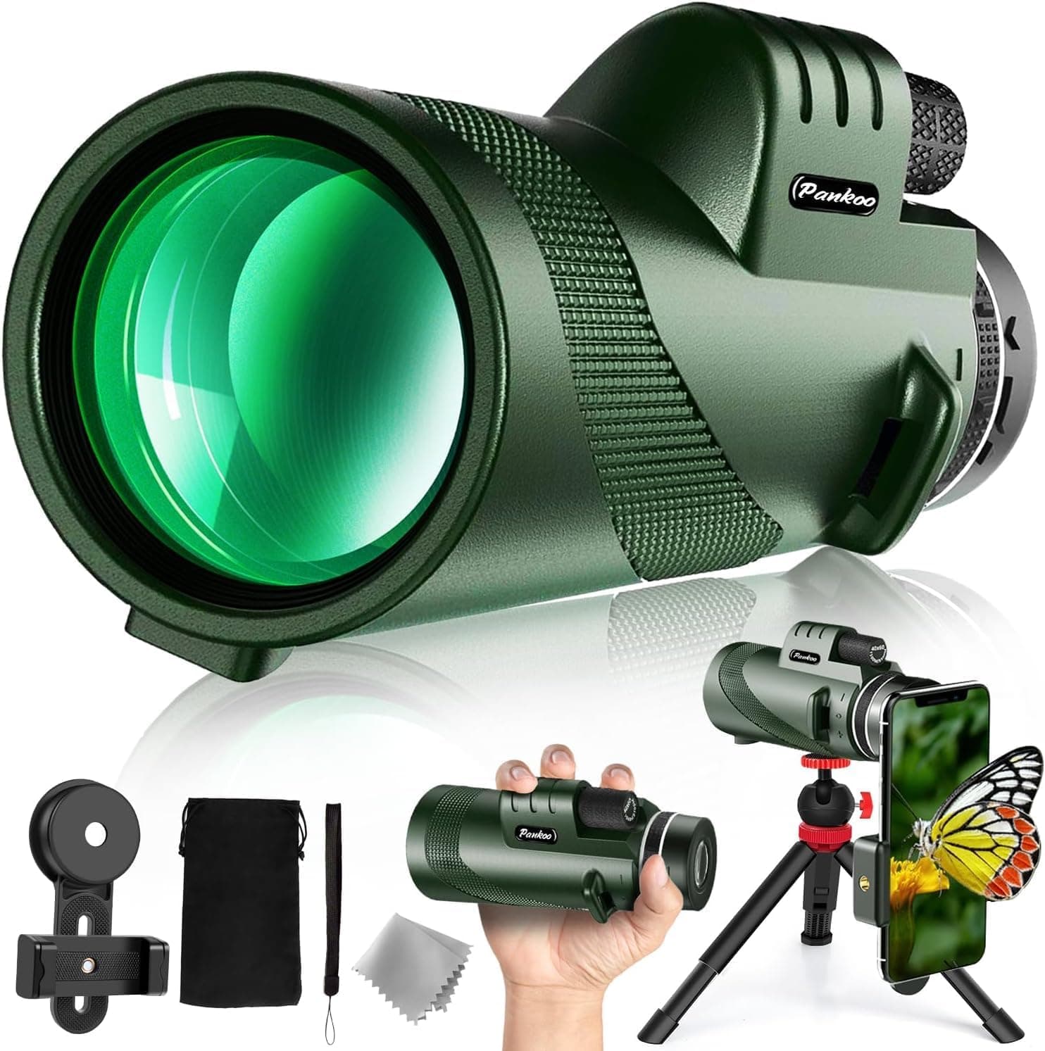 Pankoo Monóculo 40 x 60 de alto desempenho para adultos, tripé e correia - ótica noturna BAK4 ideal para observação de pássaros e natureza