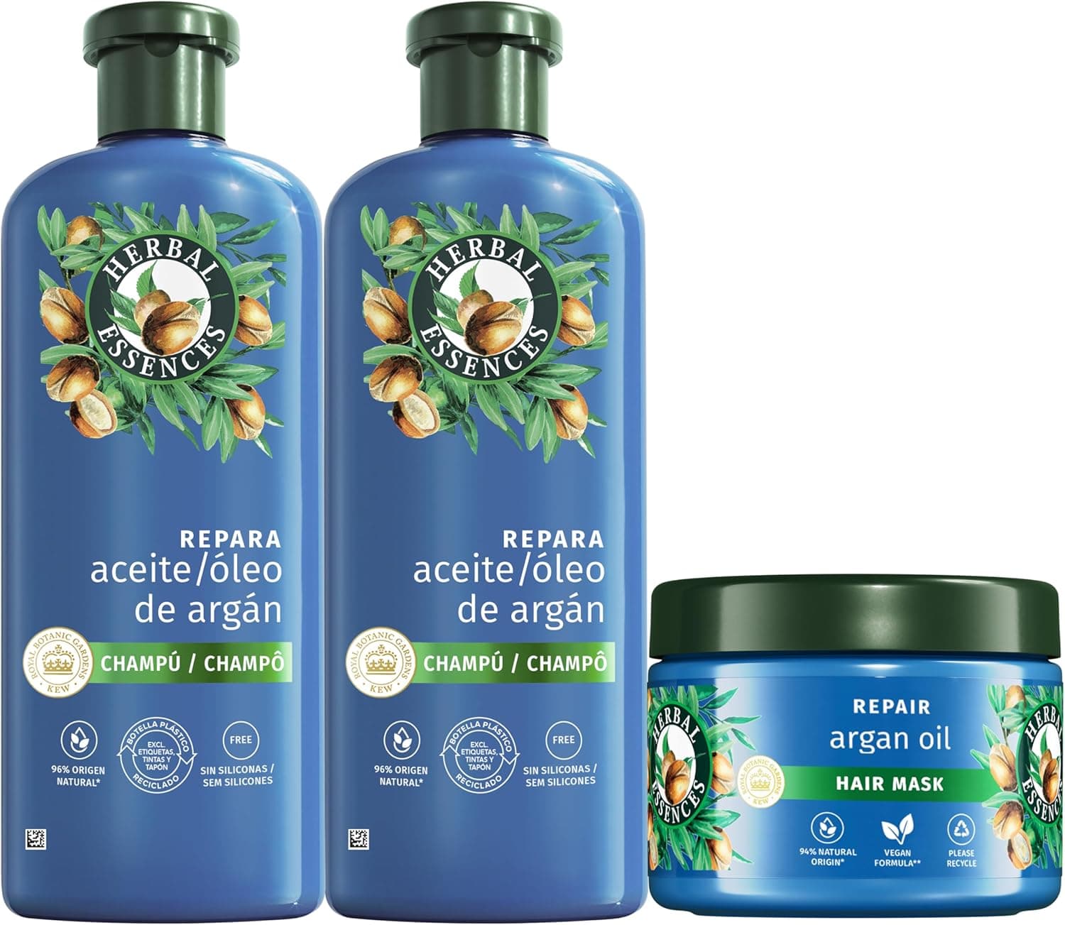 Herbal Essences champô reparador óleo argão 2 x 350 ml cabelo danificado, hidratação intensa máscara reparadora óleo argão 500 ml