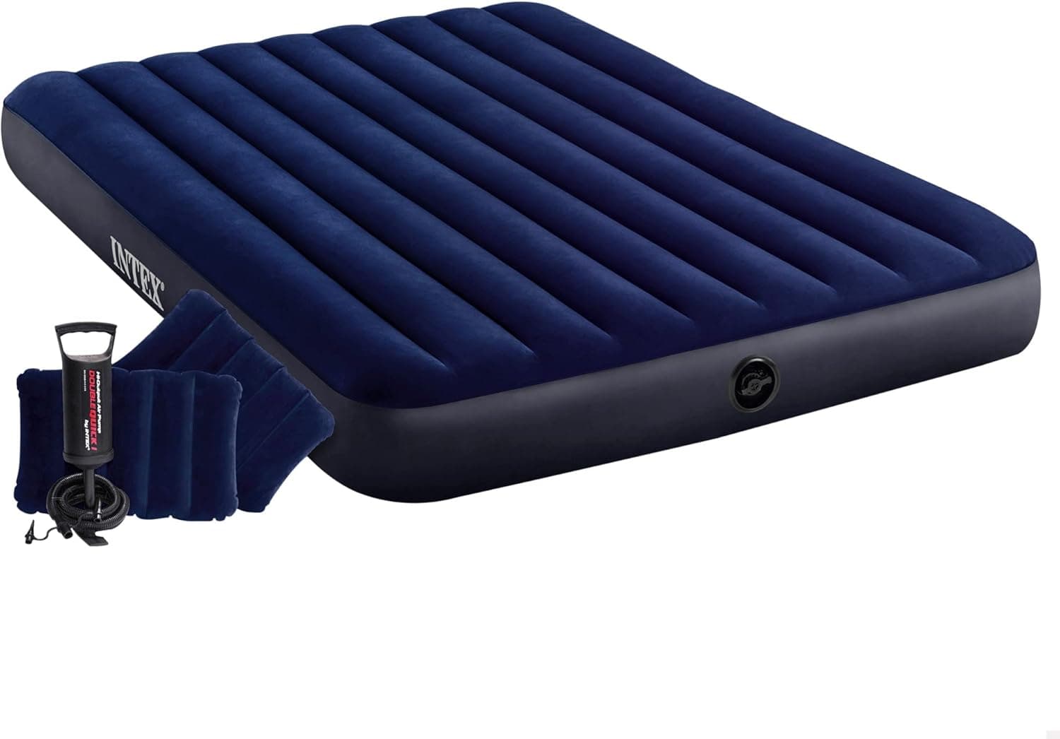 Intex Dura-Beam | Colchão insuflável de campismo azul 152 x 203 x 25 cm com acessórios