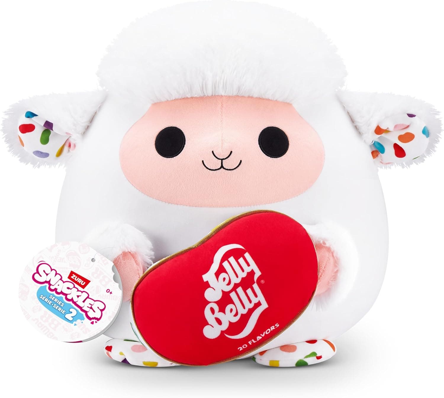 Snackles Série 2 de 35 cm ZURU boneco macio e acolchoado de peluche 35 cm com acessório de Snack de marca licenciada, Lamb (Jelly Belly)