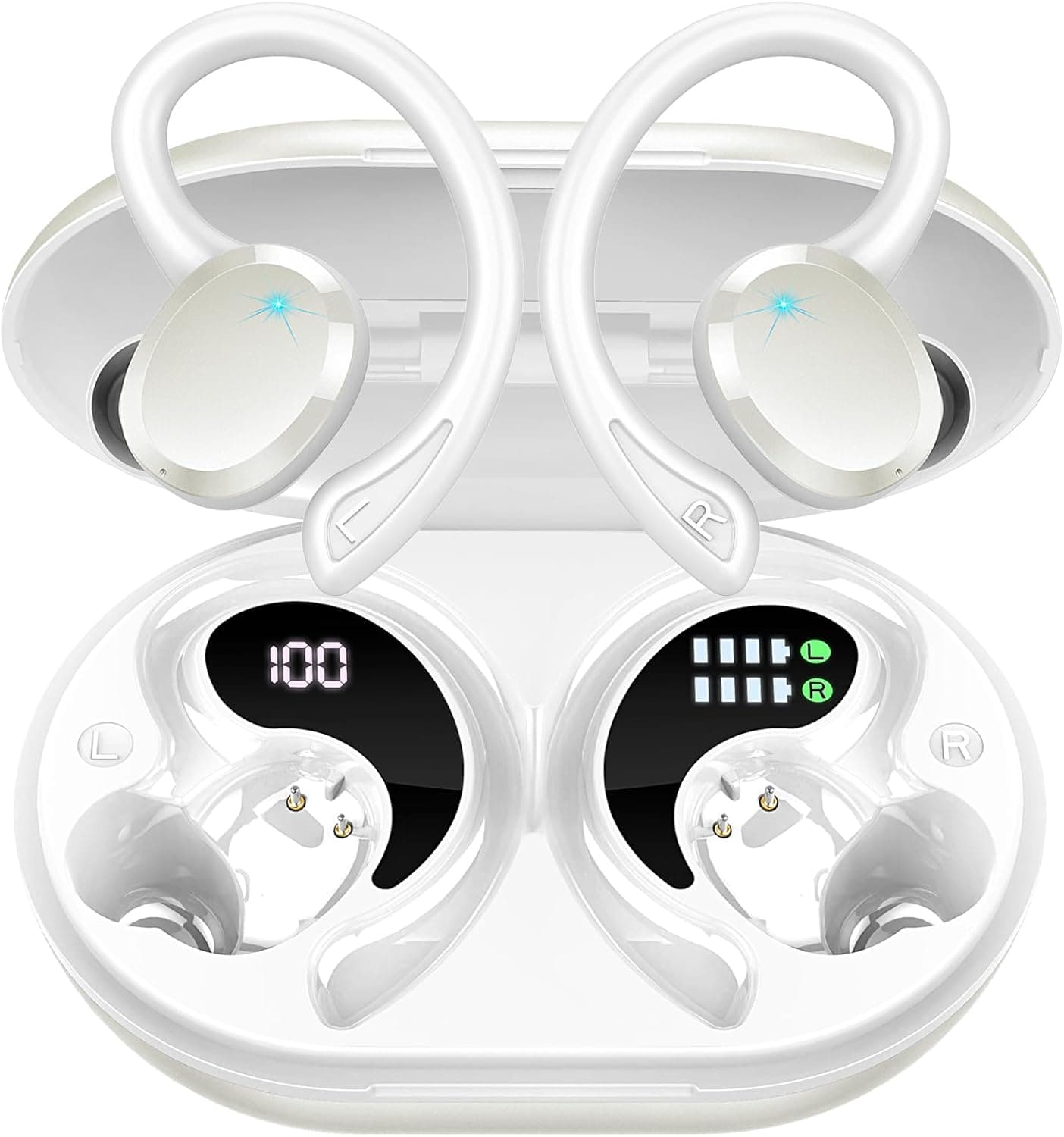 Auriculares sem fios desportivos, novos auriculares Bluetooth 5.3 com HD Mic, 48H capacetes sem fios Bluetooth HiFi estéreo, cancelamento de ruído ENC auriculares Running, IP7 impermeável/verde