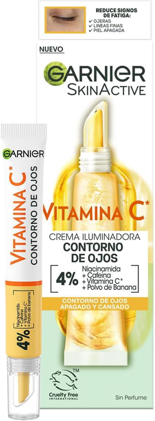 Garnier Creme para contorno de olhos, com 4% vitamina C niacinamida cafeína pó de banana, tratamento com iluminação anti-escuras, 15 ml